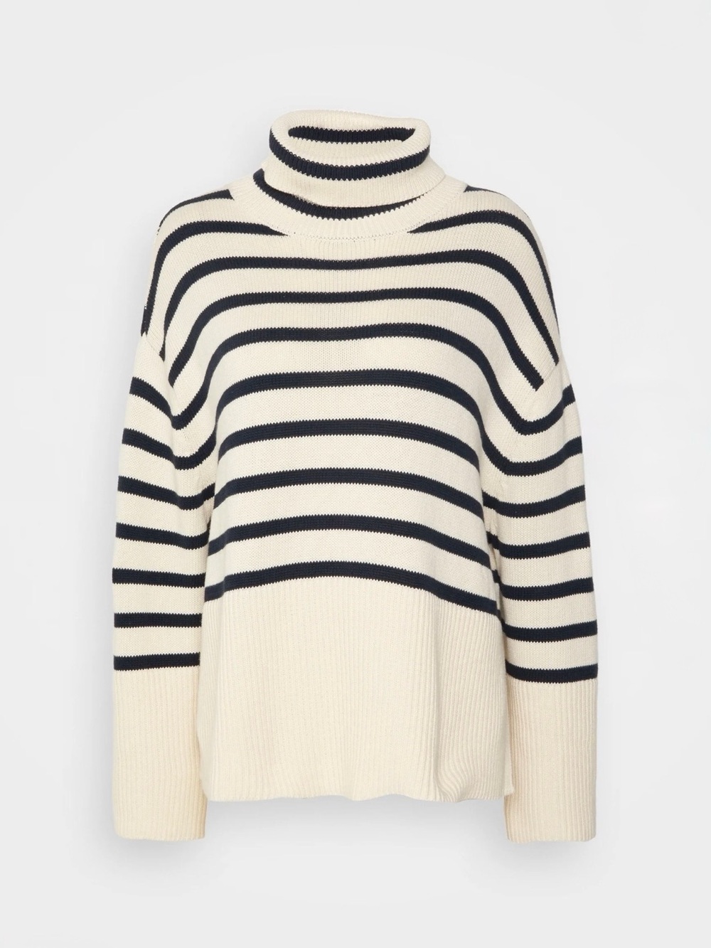 GAP Striped Cotton Turtleneck Sweater Split Hem Ivory Navy Size M